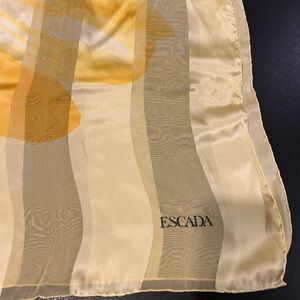 Escada Soft Yellow Silk Striped Logo Scarf